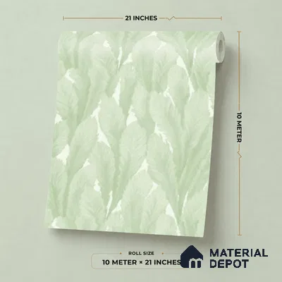 M18-1 | Green Feather Plume Floral Wallpaper - 10 Meter x 21 Inches, 57.37 Sq. Ft. (Min. 15% Wastage)