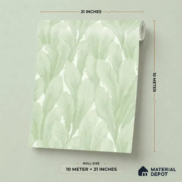 M18-1 | Green Feather Plume Floral Wallpaper - 10 Meter x 21 Inches, 57.37 Sq. Ft. (Min. 15% Wastage)