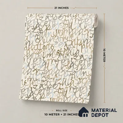 SO27073 | Beige Multicolour Calligraphy Script Abstract Look Wallpaper 10 Meter x 21 Inches - 57.41 Sq. Ft.