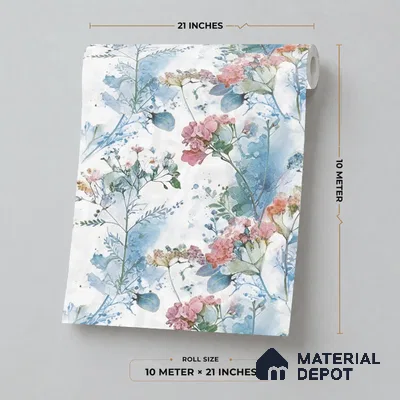 04-555-04 | Blue Watercolor Hydrangea Floral Wallpaper - 10 Meter x 21 Inches, 57.41 Sq. Ft.