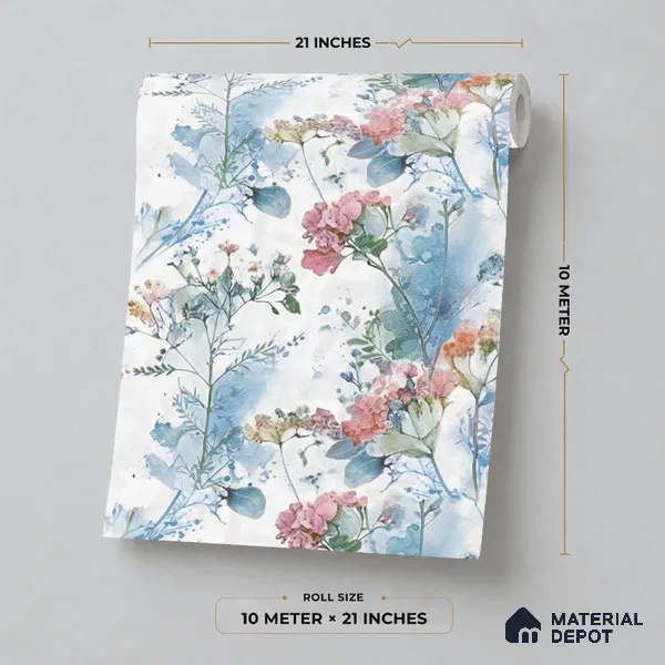04-555-04 | Blue Watercolor Hydrangea Floral Wallpaper - 10 Meter x 21 Inches, 57.41 Sq. Ft.