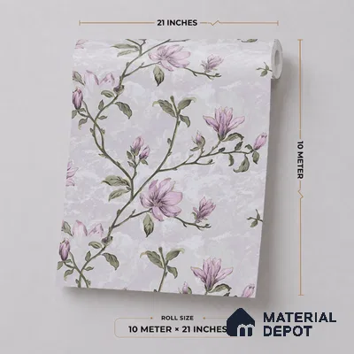 05-555-05 | Lilac Mauve Magnolia Branch Floral Wallpaper - 10 Meter x 21 Inches, 57.41 Sq. Ft.