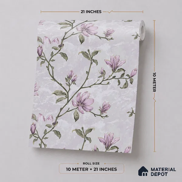 05-555-05 | Lilac Mauve Magnolia Branch Floral Wallpaper - 10 Meter x 21 Inches, 57.41 Sq. Ft.