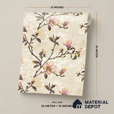 08-555-08 | Pink Magnolia Marble Branch Floral Wallpaper - 10 Meter x 21 Inches, 57.41 Sq. Ft.