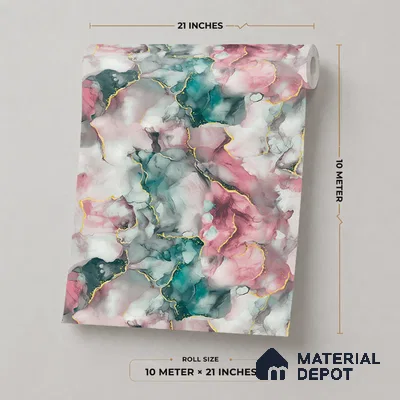 13-555-13 | Pink & Teal Geode Marble Look Wallpaper 10 Meter x 21 Inches - 57.41 Sq. Ft.