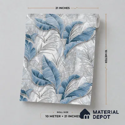 25-555-25 | Denim Blue Banana Leaf Floral Wallpaper - 10 Meter x 21 Inches, 57.41 Sq. Ft.