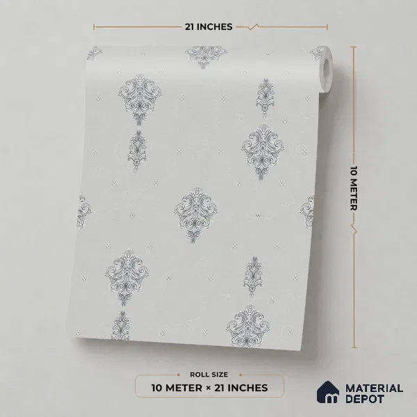 48-555-48 | 10 Meter x 21 Inches Damask Look Wallpaper - 57.41 Sq. Ft.