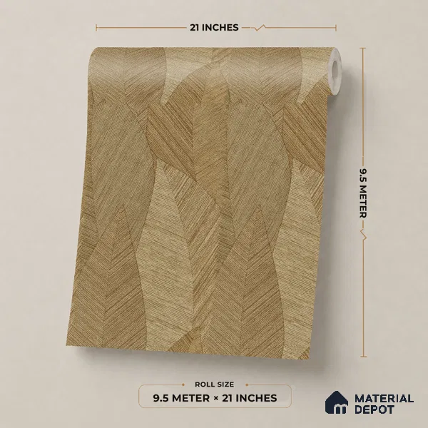 7512-4 | Golden Tan Woven Leaf Floral Wallpaper - 9.5 Meter x 21 Inch, 55 Sq. Ft.