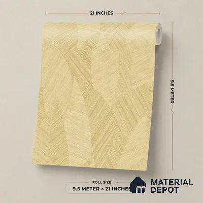 7512-5 | Yellow Woven Leaf Floral Wallpaper - 9.5 Meter x 21 Inch, 55 Sq. Ft.