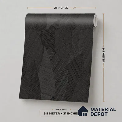 7512-7 | Black Woven Leaf Floral Wallpaper - 9.5 Meter x 21 Inch, 55 Sq. Ft.