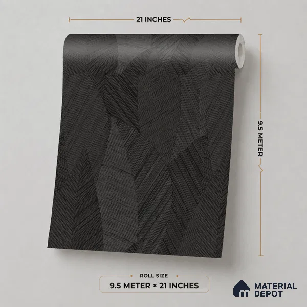 7512-7 | Black Woven Leaf Floral Wallpaper - 9.5 Meter x 21 Inch, 55 Sq. Ft.