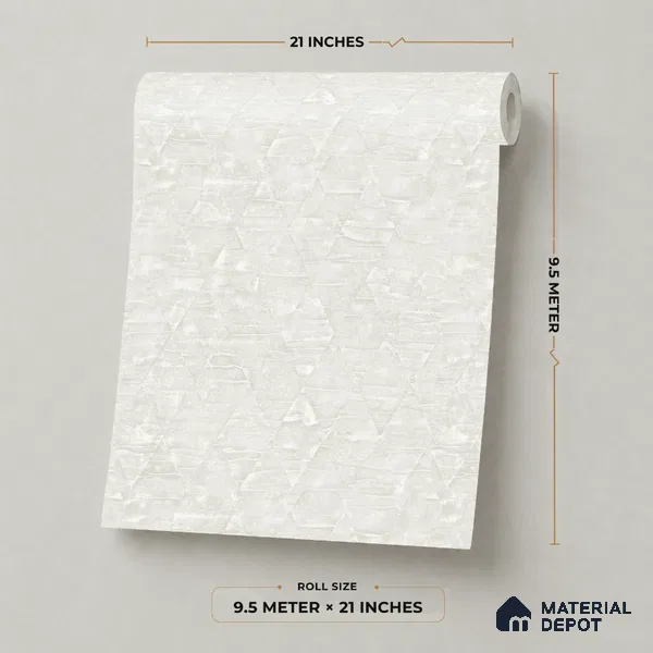 7519-1 | White Triangle Facet Patterned Wallpaper - 9.5 Meter x 21 Inch, 55 Sq. Ft.