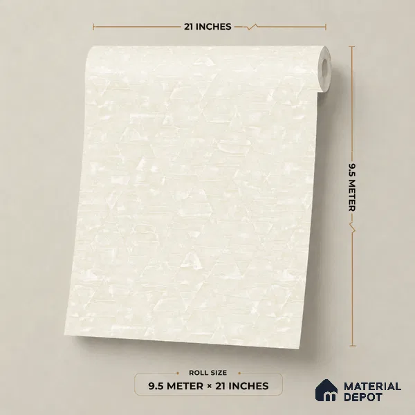7519-2 | Cream Triangle Facet Patterned Wallpaper - 9.5 Meter x 21 Inch, 55 Sq. Ft.