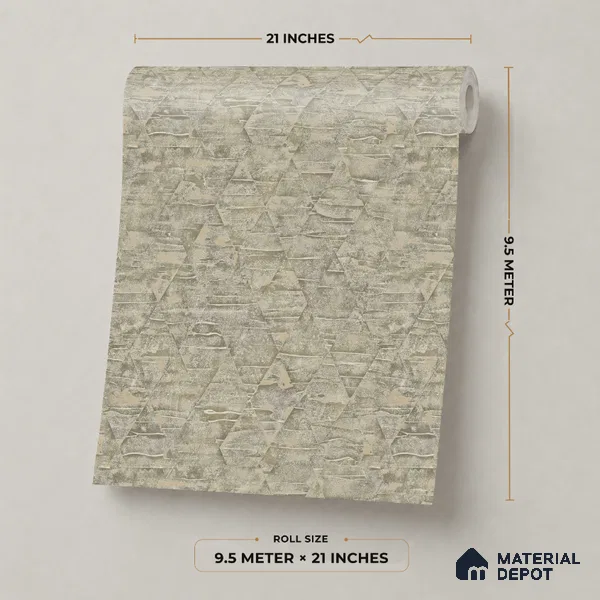7519-6 | Olive Beige Triangle Facet Patterned Wallpaper - 9.5 Meter x 21 Inch, 55 Sq. Ft.