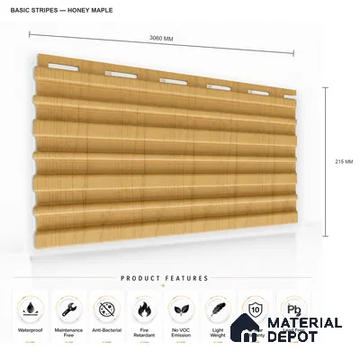 Honey Maple 10 ft x 0.89 ft (3060x270 mm) Stripes Design Interior & Exterior Wall & Ceiling Panel - 20 mm | Suitable for Balcony, Facade & Open Area | Width is Subjected to 5% Variation