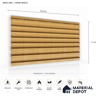 Honey Maple 10 ft x 0.89 ft (3060x270 mm) Unic Design Interior & Exterior Wall & Ceiling Panel - 15 mm | Suitable for Balcony, Facade & Open Area | Width is Subjected to 5% Variation
