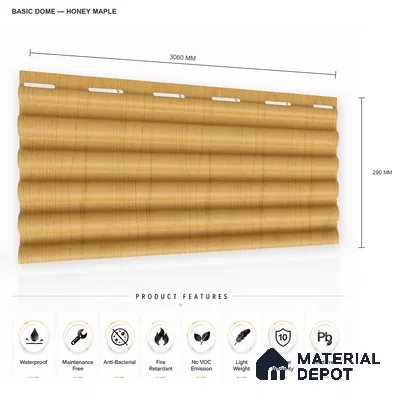 Honey Maple 10 ft x 0.7 ft (3060x215 mm) Dome Design Interior & Exterior Wall & Ceiling Panel - 20 mm | Suitable for Balcony, Facade & Open Area | Width is Subjected to 5% Variation