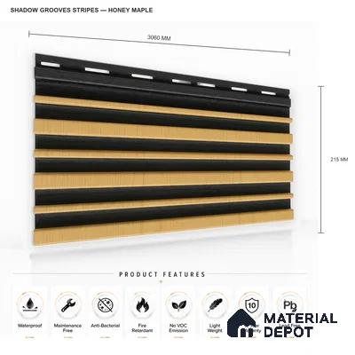 Honey Maple 10 ft x 0.89 ft (3060x270 mm) Stripes Dual Tone Design Interior & Exterior Wall & Ceiling Panel - 20 mm | Suitable for Balcony, Facade & Open Area | Width is Subjected to 5% Variation