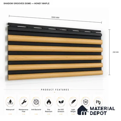 Honey Maple 10 ft x 0.7 ft (3060x215 mm) Dome Dual Black Design Interior & Exterior Wall & Ceiling Panel - 20 mm | Suitable for Balcony, Facade & Open Area | Width is Subjected to 5% Variation