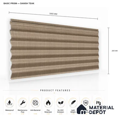 Danish Teak 10 ft x 0.85 ft (3060x260 mm) Prism Design Interior & Exterior Wall & Ceiling Panel - 21 mm | Suitable for Balcony, Facade & Open Area | Width is Subjected to 5% Variation