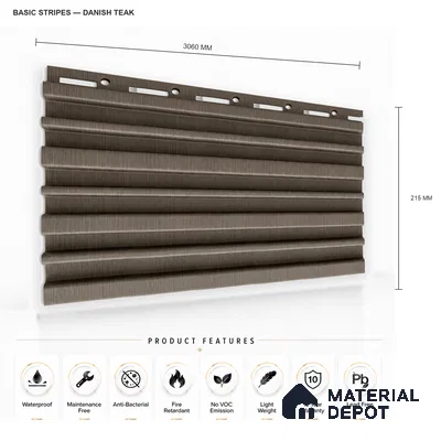 Danish Teak 10 ft x 0.89 ft (3060x270 mm) Stripes Design Interior & Exterior Wall & Ceiling Panel - 20 mm | Suitable for Balcony, Facade & Open Area | Width is Subjected to 5% Variation
