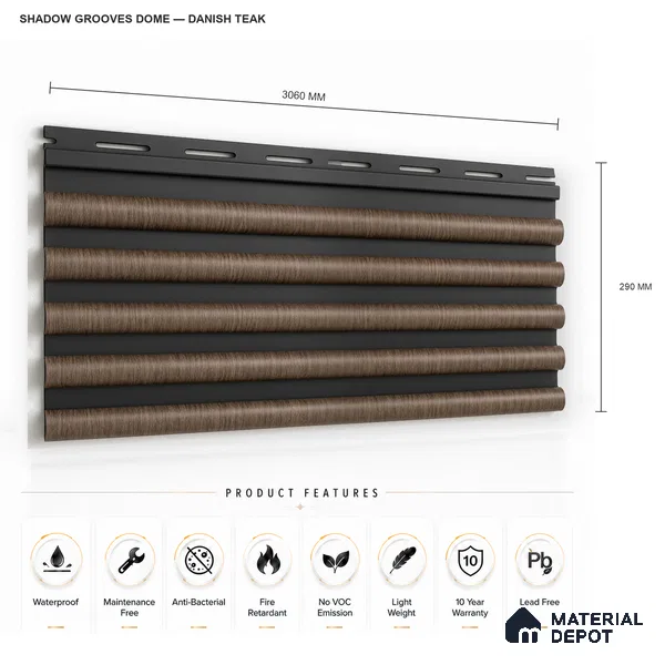 Danish Teak 10 ft x 0.7 ft (3060x215 mm) Dome Dual Black Design Interior & Exterior Wall & Ceiling Panel - 20 mm | Suitable for Balcony, Facade & Open Area | Width is Subjected to 5% Variation