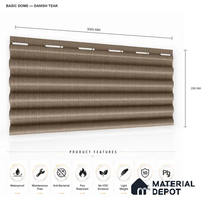 Danish Teak 10 ft x 0.7 ft (3060x215 mm) Dome Design Interior & Exterior Wall & Ceiling Panel - 20 mm | Suitable for Balcony, Facade & Open Area | Width is Subjected to 5% Variation