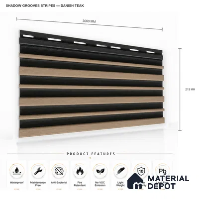 Danish Teak 10 ft x 0.89 ft (3060x270 mm) Stripes Dual Tone Design Interior & Exterior Wall & Ceiling Panel - 20 mm | Suitable for Balcony, Facade & Open Area | Width is Subjected to 5% Variation