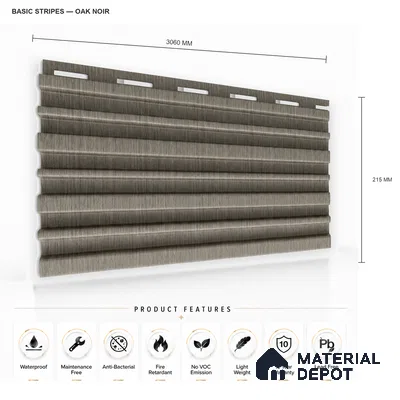 Oak Noir 10 ft x 0.89 ft (3060x270 mm) Stripes Design Interior & Exterior Wall & Ceiling Panel - 20 mm | Suitable for Balcony, Facade & Open Area | Width is Subjected to 5% Variation