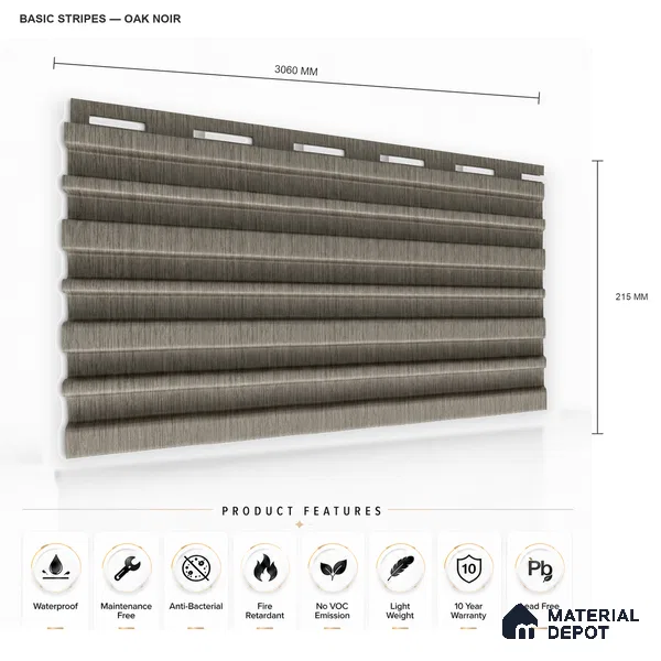 Oak Noir 10 ft x 0.89 ft (3060x270 mm) Stripes Design Interior & Exterior Wall & Ceiling Panel - 20 mm | Suitable for Balcony, Facade & Open Area | Width is Subjected to 5% Variation