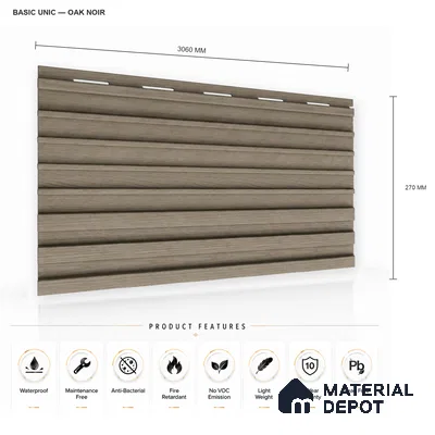 Oak Noir 10 ft x 0.89 ft (3060x270 mm) Unic Design Interior & Exterior Wall & Ceiling Panel - 15 mm | Suitable for Balcony, Facade & Open Area | Width is Subjected to 5% Variation