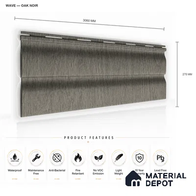 Oak Noir 10 ft x 0.89 ft (3060x270 mm) Wave Design Interior & Exterior Wall & Ceiling Panel - 16 mm | Suitable for Balcony, Facade & Open Area | Width is Subjected to 5% Variation