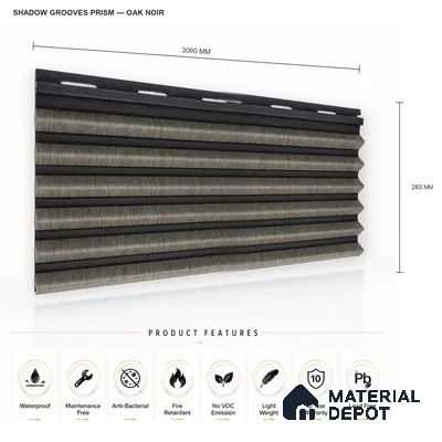Oak Noir 10 ft x 0.85 ft (3060x260 mm) Prism Dual Tone Design Interior & Exterior Wall & Ceiling Panel - 21 mm | Suitable for Balcony, Facade & Open Area | Width is Subjected to 5% Variation
