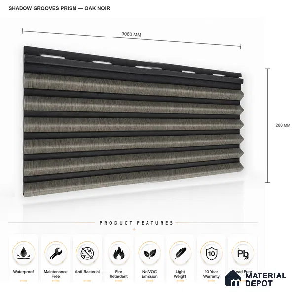 Oak Noir 10 ft x 0.85 ft (3060x260 mm) Prism Dual Tone Design Interior & Exterior Wall & Ceiling Panel - 21 mm | Suitable for Balcony, Facade & Open Area | Width is Subjected to 5% Variation