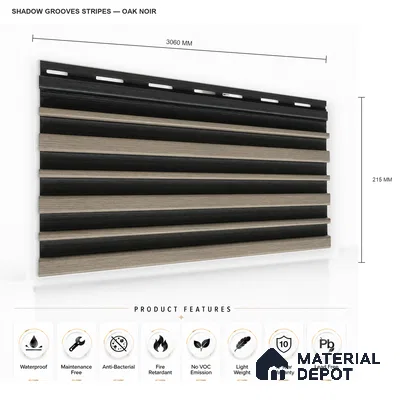 Oak Noir 10 ft x 0.89 ft (3060x270 mm) Stripes Dual Tone Design Interior & Exterior Wall & Ceiling Panel - 20 mm | Suitable for Balcony, Facade & Open Area | Width is Subjected to 5% Variation