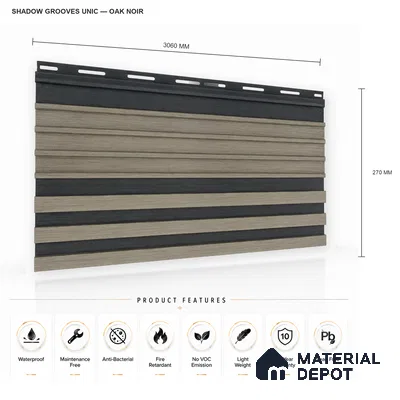 Oak Noir 10 ft x 0.89 ft (3060x270 mm) Unic Dual Tone Design Interior & Exterior Wall & Ceiling Panel - 15 mm | Suitable for Balcony, Facade & Open Area | Width is Subjected to 5% Variation