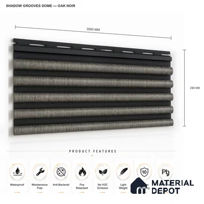 Oak Noir 10 ft x 0.7 ft (3060x215 mm) Dome Dual Black Design Interior & Exterior Wall & Ceiling Panel - 20 mm | Suitable for Balcony, Facade & Open Area | Width is Subjected to 5% Variation