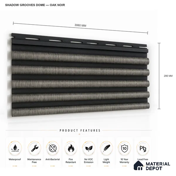 Oak Noir 10 ft x 0.7 ft (3060x215 mm) Dome Dual Black Design Interior & Exterior Wall & Ceiling Panel - 20 mm | Suitable for Balcony, Facade & Open Area | Width is Subjected to 5% Variation