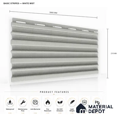 White Mist 10 ft x 0.89 ft (3060x270 mm) Stripes Design Interior & Exterior Wall & Ceiling Panel - 20 mm | Suitable for Balcony, Facade & Open Area | Width is Subjected to 5% Variation