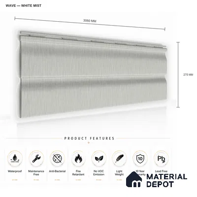 White Mist 10 ft x 0.89 ft (3060x270 mm) Wave Design Interior & Exterior Wall & Ceiling Panel - 16 mm | Suitable for Balcony, Facade & Open Area | Width is Subjected to 5% Variation