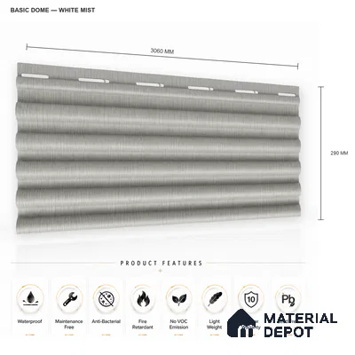 White Mist 10 ft x 0.7 ft (3060x215 mm) Dome Design Interior & Exterior Wall & Ceiling Panel - 20 mm | Suitable for Balcony, Facade & Open Area | Width is Subjected to 5% Variation