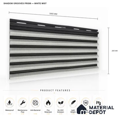 White Mist 10 ft x 0.85 ft (3060x260 mm) Prism Dual Tone Design Interior & Exterior Wall & Ceiling Panel - 21 mm | Suitable for Balcony, Facade & Open Area | Width is Subjected to 5% Variation