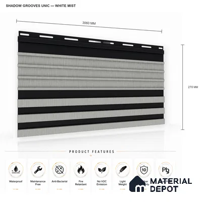 White Mist 10 ft x 0.89 ft (3060x270 mm) Unic Dual Tone Design Interior & Exterior Wall & Ceiling Panel - 15 mm | Suitable for Balcony, Facade & Open Area | Width is Subjected to 5% Variation
