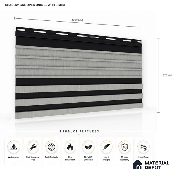 White Mist 10 ft x 0.89 ft (3060x270 mm) Unic Dual Tone Design Interior & Exterior Wall & Ceiling Panel - 15 mm | Suitable for Balcony, Facade & Open Area | Width is Subjected to 5% Variation