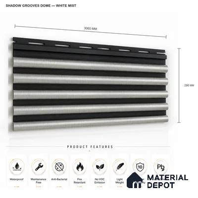 White Mist 10 ft x 0.7 ft (3060x215 mm) Dome Dual Black Design Interior & Exterior Wall & Ceiling Panel - 20 mm | Suitable for Balcony, Facade & Open Area | Width is Subjected to 5% Variation