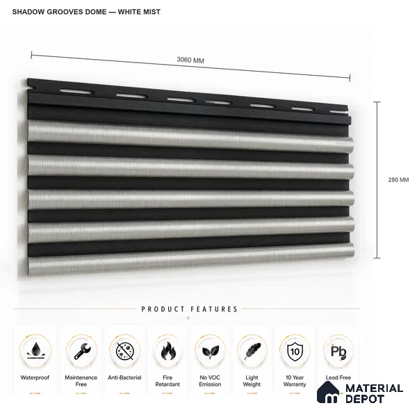 White Mist 10 ft x 0.7 ft (3060x215 mm) Dome Dual Black Design Interior & Exterior Wall & Ceiling Panel - 20 mm | Suitable for Balcony, Facade & Open Area | Width is Subjected to 5% Variation