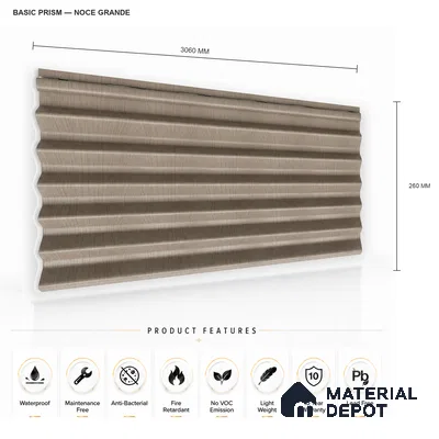 Noce Grande 10 ft x 0.85 ft (3060x260 mm) Prism Design Interior & Exterior Wall & Ceiling Panel - 21 mm | Suitable for Balcony, Facade & Open Area | Width is Subjected to 5% Variation
