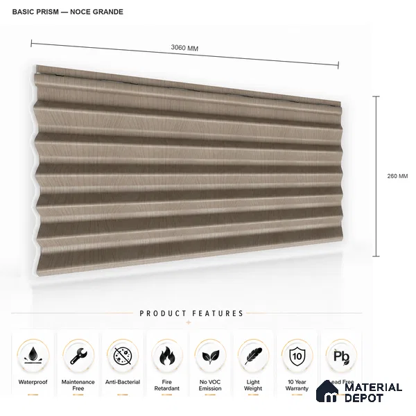 Noce Grande 10 ft x 0.85 ft (3060x260 mm) Prism Design Interior & Exterior Wall & Ceiling Panel - 21 mm | Suitable for Balcony, Facade & Open Area | Width is Subjected to 5% Variation