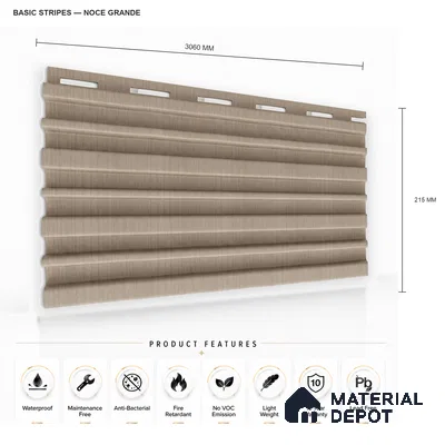 Noce Grande 10 ft x 0.89 ft (3060x270 mm) Stripes Design Interior & Exterior Wall & Ceiling Panel - 20 mm | Suitable for Balcony, Facade & Open Area | Width is Subjected to 5% Variation