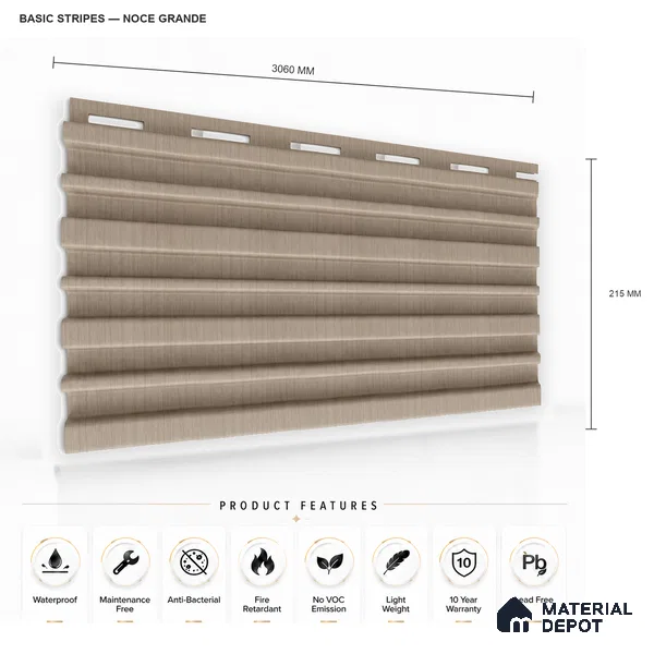 Noce Grande 10 ft x 0.89 ft (3060x270 mm) Stripes Design Interior & Exterior Wall & Ceiling Panel - 20 mm | Suitable for Balcony, Facade & Open Area | Width is Subjected to 5% Variation
